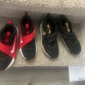 Nike Kids Red and Black Sneakers with Gold Accents